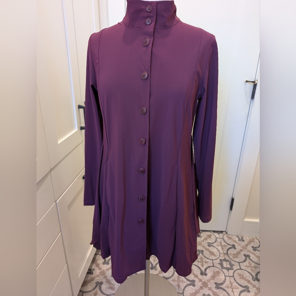 Elegant Long Sleeve Button-Up Tunic Dress in Rich Purple